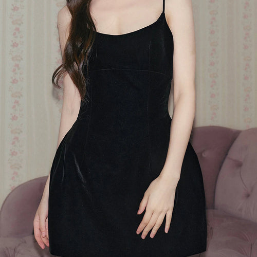 Black Slimming Basics Dresses for Women Square Neck Sleeveless High Waist Temperament Mini Dress Female Clothes New
